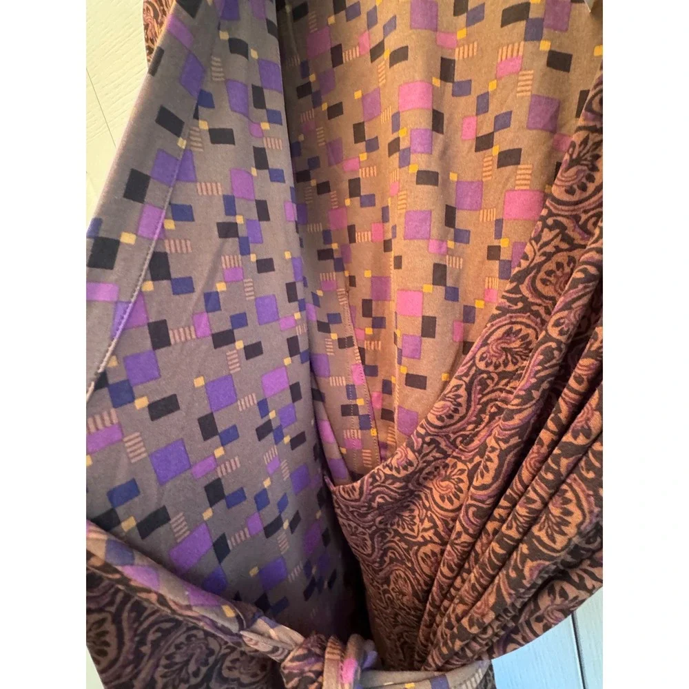 J.McLaughlin Ruthie Wrap Dress Brown Multi Block Party Paisley Midi Collared S